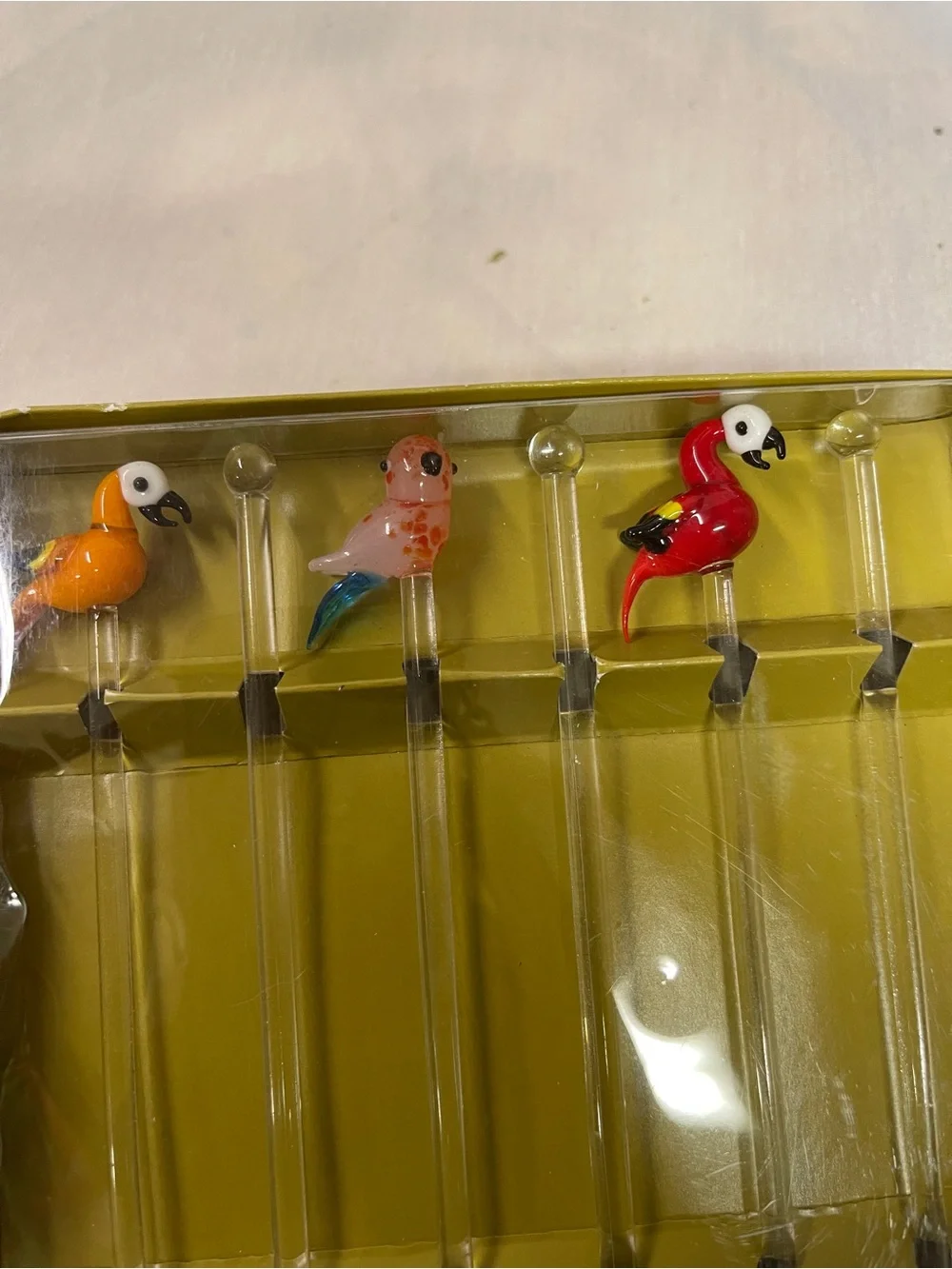 Vintage Pier 1 Hand Blown Glass Parrots Cocktail Swizzle Sticks - Multicolored